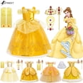 thumbnail image 2 of Girls Belle Princess Dress Disney Kids Summer Cosplay Costume Beauty and the Beast Clothing with Stick Crown Birthday Party Gift3T(100) Gao Jinjia LED, 2 of 2