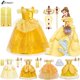 thumbnail image 2 of Girls Belle Princess Dress Disney Kids Summer Cosplay Costume Beauty and the Beast Clothing with Stick Crown Birthday Party Gift6T(130) Gao Jinjia LED, 2 of 2