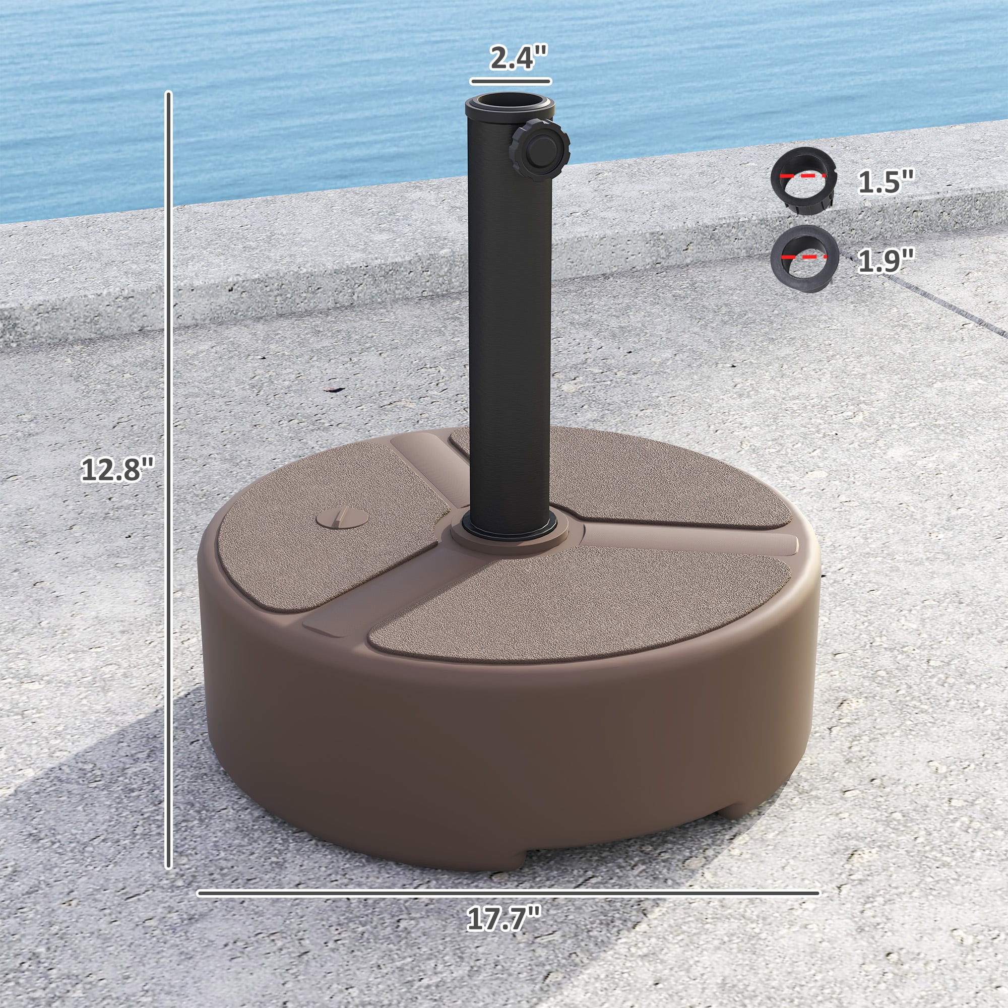 Round Patio Umbrella Base Holder, Heavy Duty Outdoor Umbrella Stand Base, Filled Up to 44lbs with Stand or 40lbs with Water for Garden, Poolside, Brown