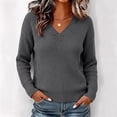 thumbnail image 2 of Fesfesfes Women's V-Neck Drop Shoulder Knit Sweater with Side Slit Long Sleeve Loose Fit Solid Color Soft Warm Casual Pullover Top for Fall Winter Daily Wear, 2 of 9
