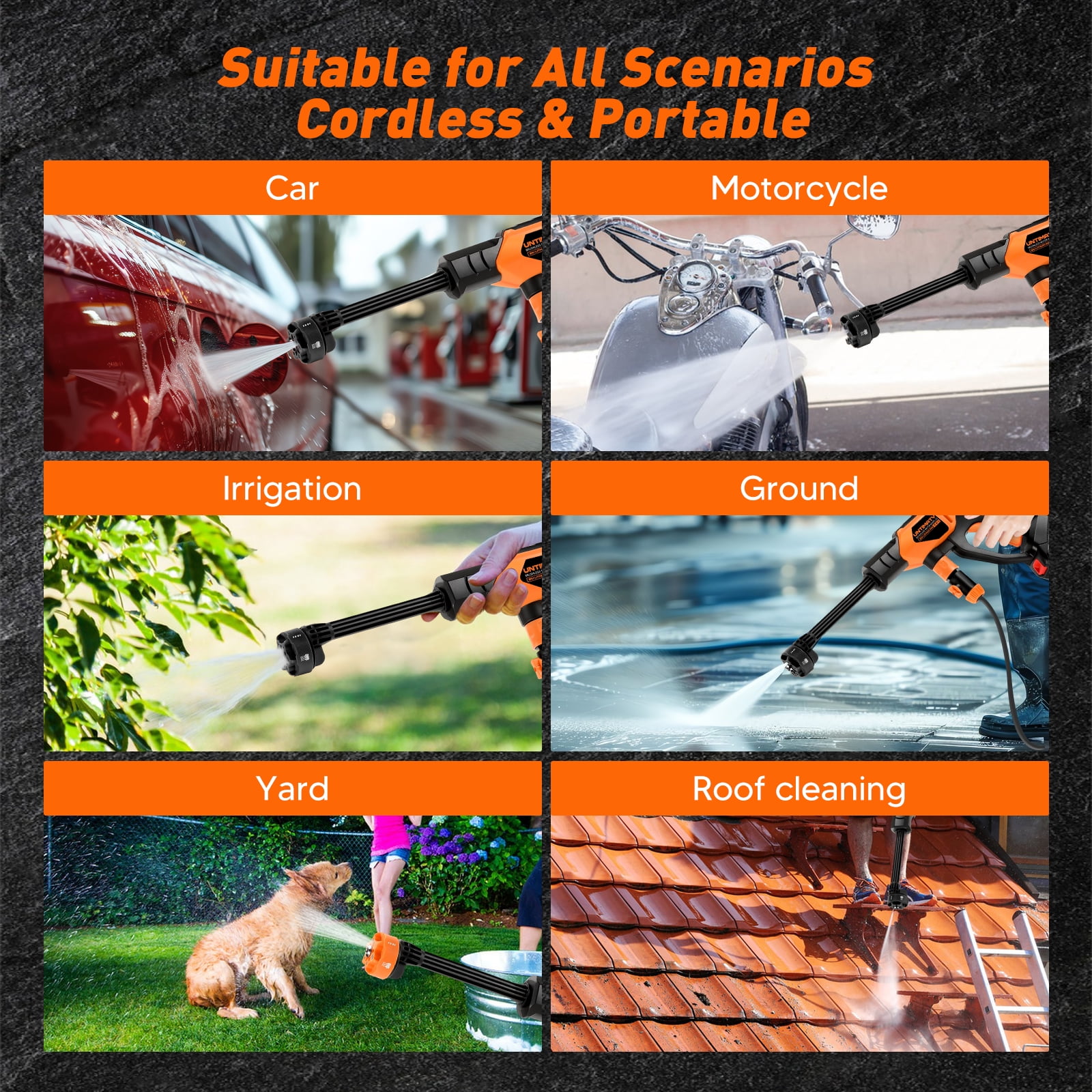 UNTIMATY Cordless Pressure Washer,1000PSI Cordless Power Washer with 6-in-1 Adjustable Nozzle,4.0Ah Battery Pressure Power Cleaner with 23ft Hose for Watering,Cleaning,Car Washing,Floor Washing