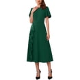 thumbnail image 2 of Vestido de Raso para Mujer con Volantes para Invitadas de Boda, Cuello Redondo, Manga Corta, Formal, Cóctel, Midi, S Verde Oscuro, 2 of 6