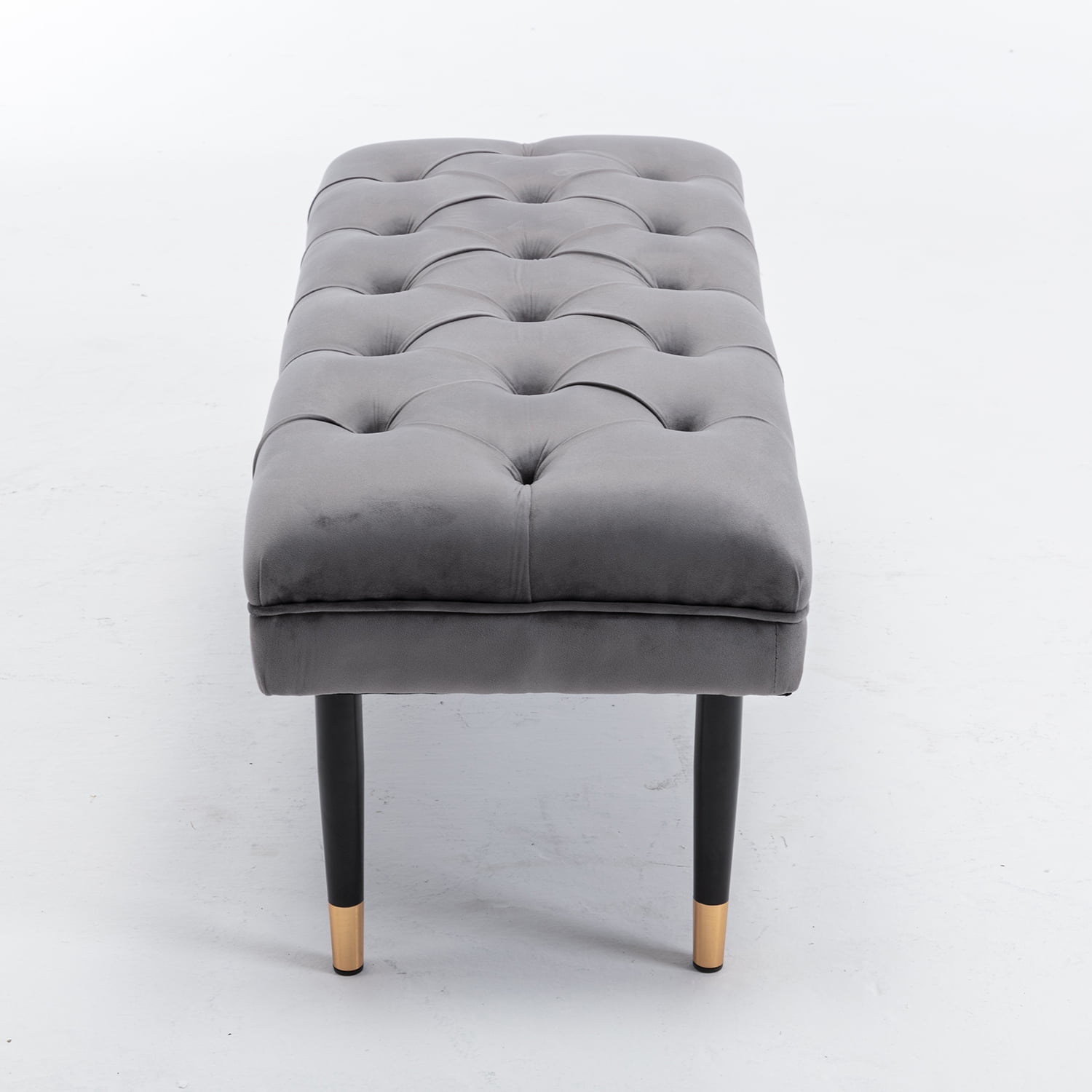 Kadyn Fabric Bench, Modern Velvet Button Ottoman for Living Room Entryway, Upholstered Bench with Metal Legs, Gray Kadyn Fabric Bench, Modern Velvet Button Ottoman for Living Room Entryway, Upholstered Bench with Metal Legs, Gray