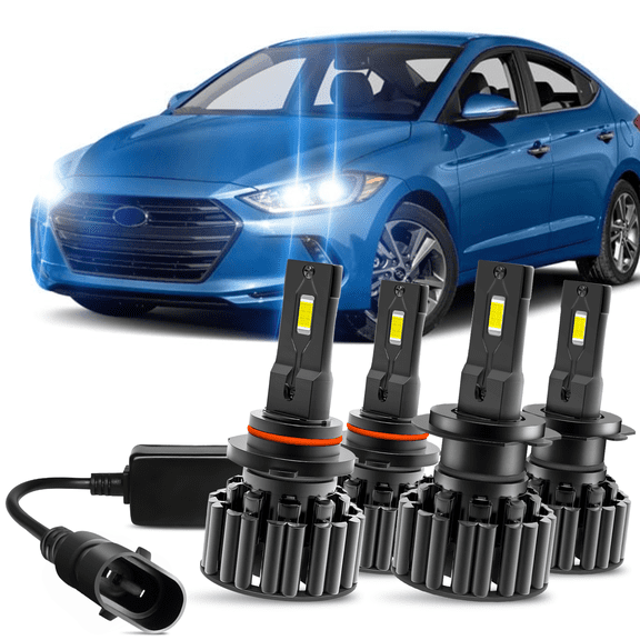 For 2017-2018 Hyundai Elantra 2014-2016 w/ Projector LED Headlight Bulb 9005 High Beam H7 Low Beam Lamp 4Pack