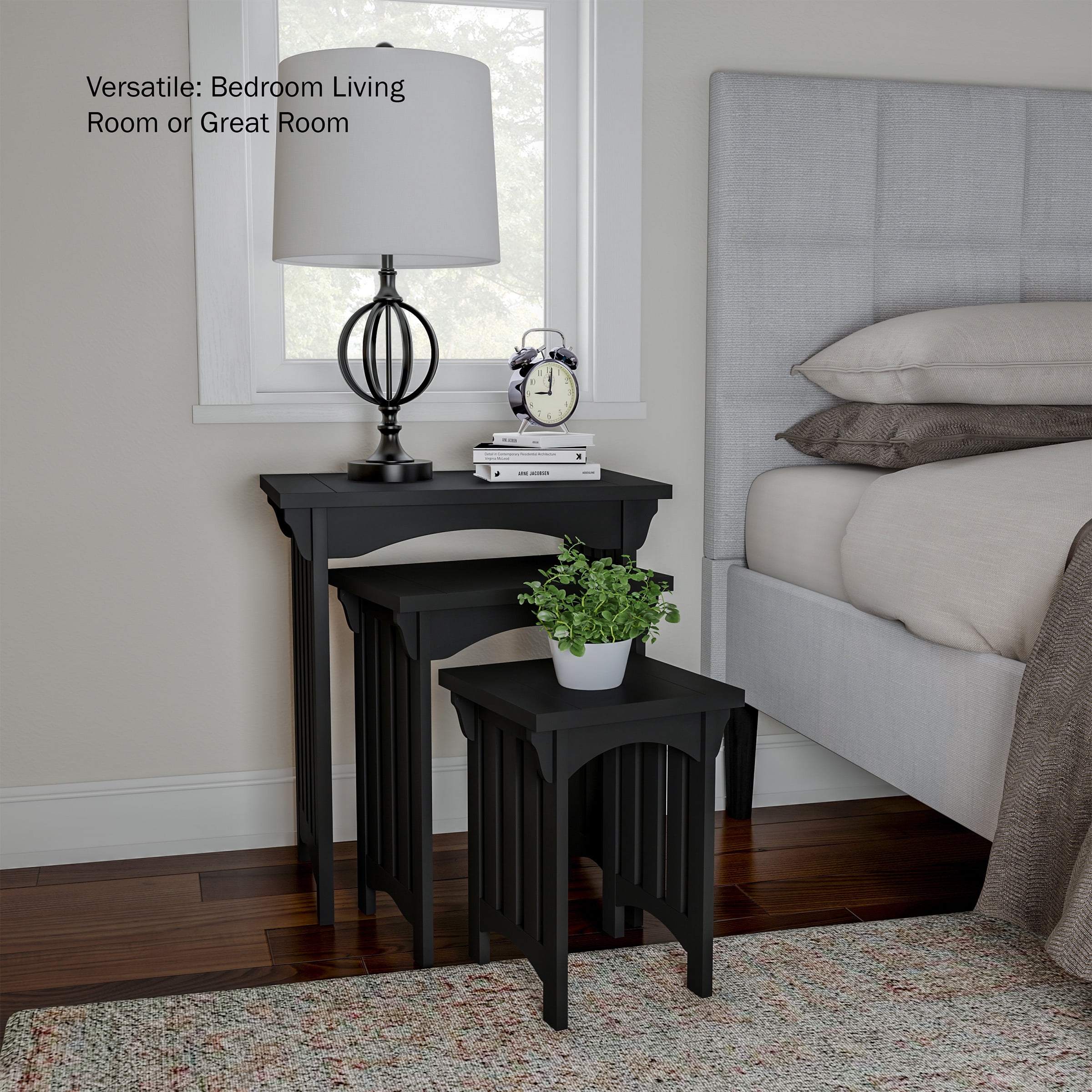 Nesting Tables-Set of 3, Traditional with Mission Style Legs by Lavish Home (Black)