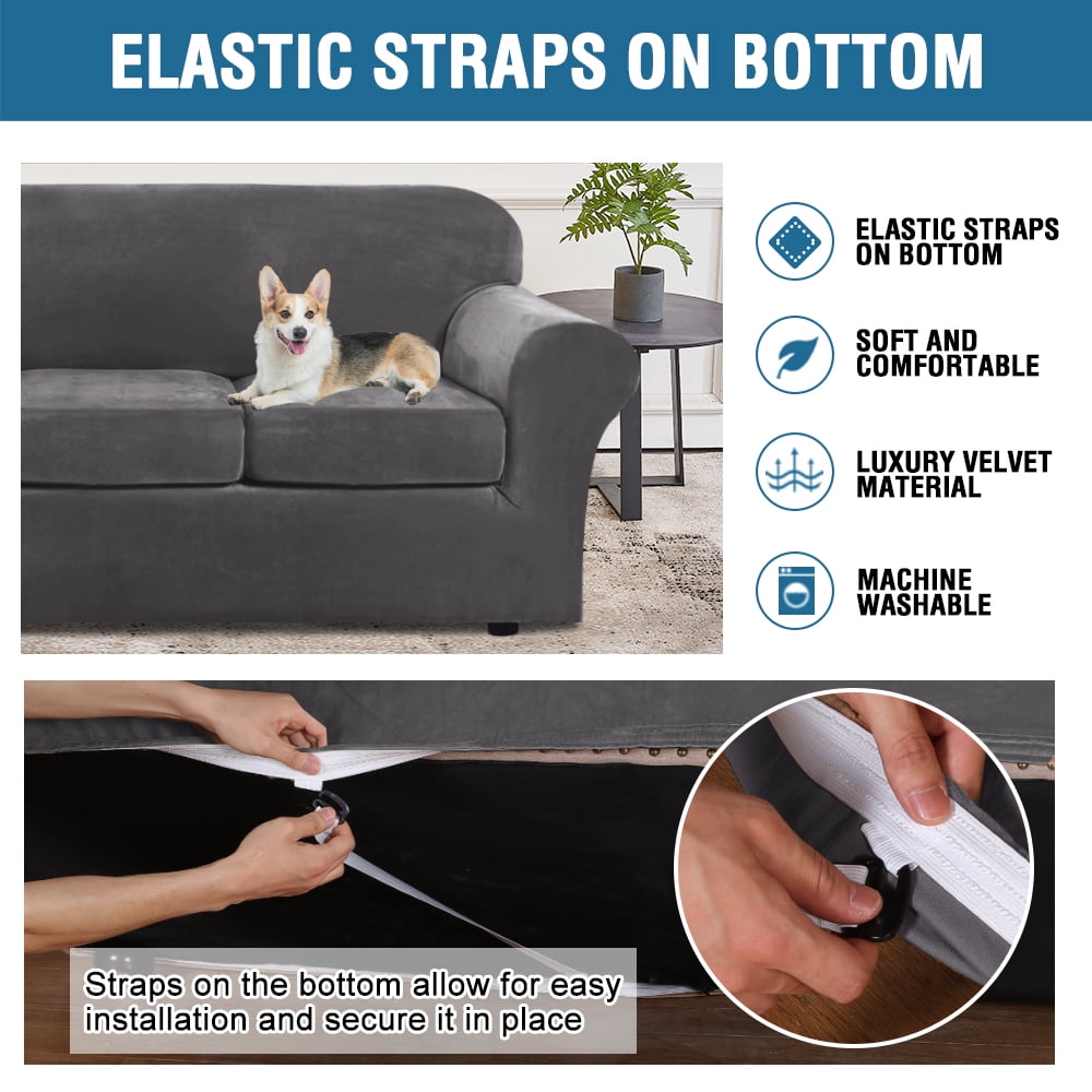 CJC 3-Piece Sofa Couch Covers, Velvet Loveseat Slipcover for Separate Cushion Couch, Stretch Furniture Protector for Pets Kids, 9 Colors