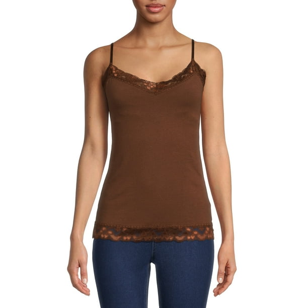 No Boundaries Junior's Lace Trim Cami with Shelf Bra