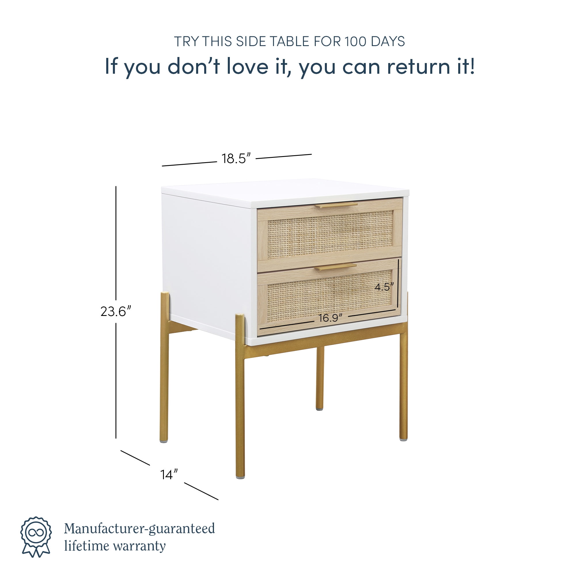 Nathan James Andrew Side Table with 2 Drawers, White/Gold