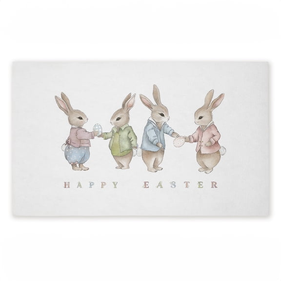 Minimal Happy Easter Bunnies Printed Outdoor Door Mat, design by Leah Straatsma, 18"x30"
