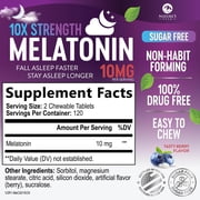 Melatonin 10mg - Fast Dissolve Sleep Support Melatonin Supplements for Adults - Extra Strength Sugar Free 10 mg for Restful Nighttime Sleep Support, Berry Flavor, Bottled USA - 120 Day Supply