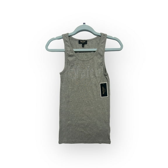 Juicy Couture Tank Top Women's Gothic Crystal Logo Ribbed Sleeveless Shirt Gray (M)