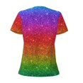 thumbnail image 3 of Goofa Rainbow Glitter Pattern Womens Deep V Neck Low Cut Tops Casual Summer Short Sleeve Ribbed Knit T-Shirts-X-Large, 3 of 5