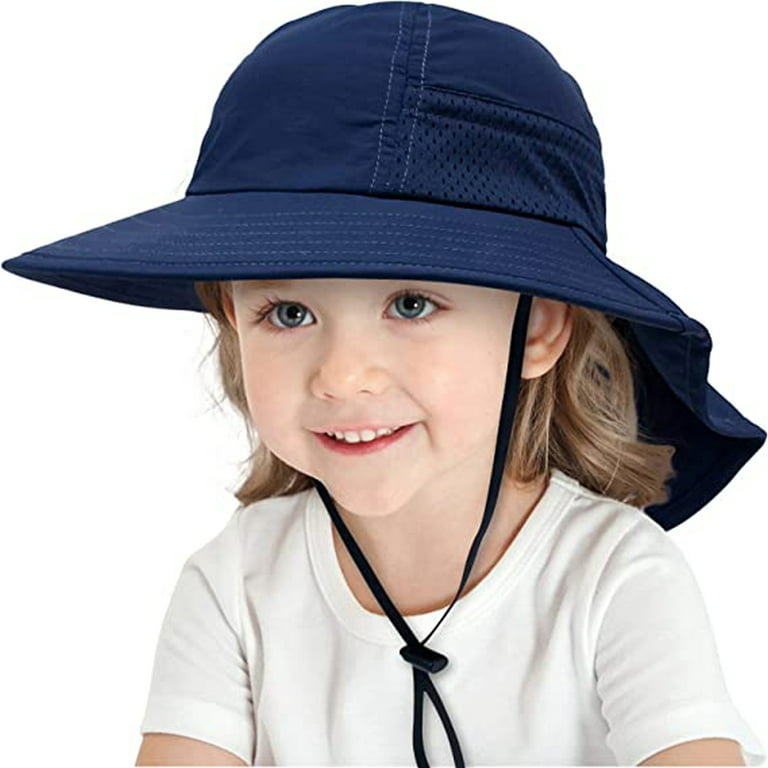 Yuanbang Children Summer Hats UV Protection Outdoor Beach Sun Hat Boy Girl Adjustable Wide Brim Cap, Kids Unisex, Size: One size, White