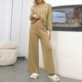thumbnail image 5 of BangWanChi Two Piece Sets for Women Going Out Women Winter New Loose Casual Fashionable Breasted Lapel Long Sleeved Top+wide Leg Pants Long Sleeved Lapel Set, 5 of 5