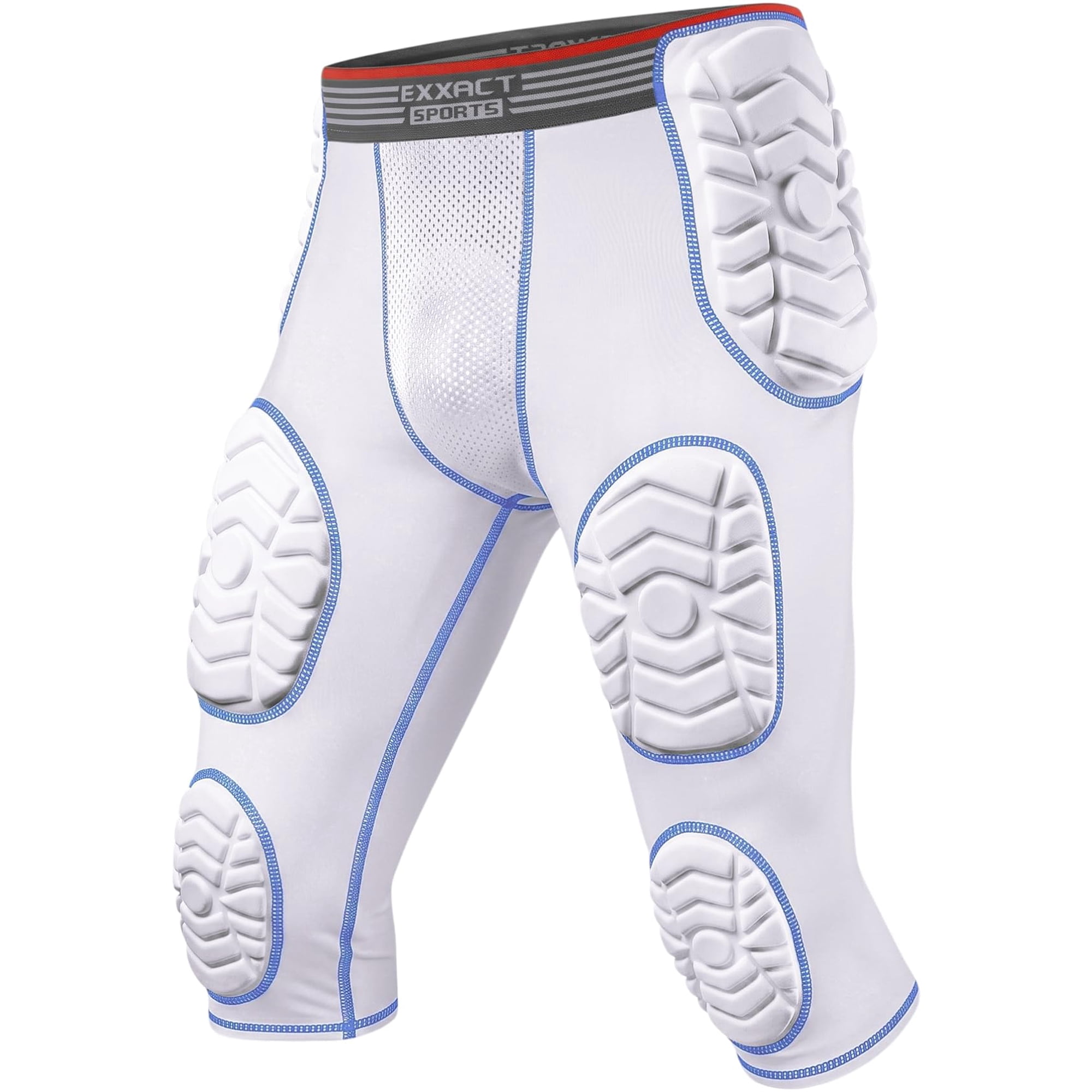 Exxact Sports Combat 7-Pad Adult Football Girdle for Men with Cup Pocket, Padded Compression Shorts with Integrated Pads, Men's Girdle Football (AS, White)