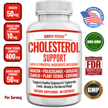 Simply Potent Cholesterol Support Supplement with Niacin & Garlic Powder – 60 Capsules for Men & Women | Supports Heart Health & Healthy Blood Cholesterol Levels