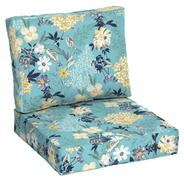 Better Homes Gardens Turquoise Fl 42 X 24 In Outdoor 2 Piece Deep Seat Cushion With Enviroguard Com Gardens Turquoise Fl 42, Garden Treasures Deep Seat Cushions