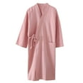 thumbnail image 2 of Xysaqa Women's Ramie Cotton Robe 3/4 Sleeve Kimono Nightgown Soft Mid Bathrobe Sleepwear Lounge Housewear Robes with Pocket S-XL, 2 of 3
