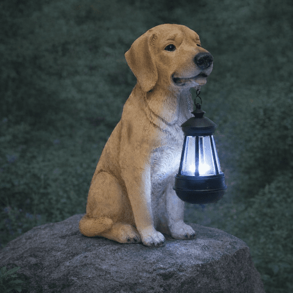 WONDER GARDEN 12.9" Dog Ornaments Decoration Garden Statue, Solar Lights