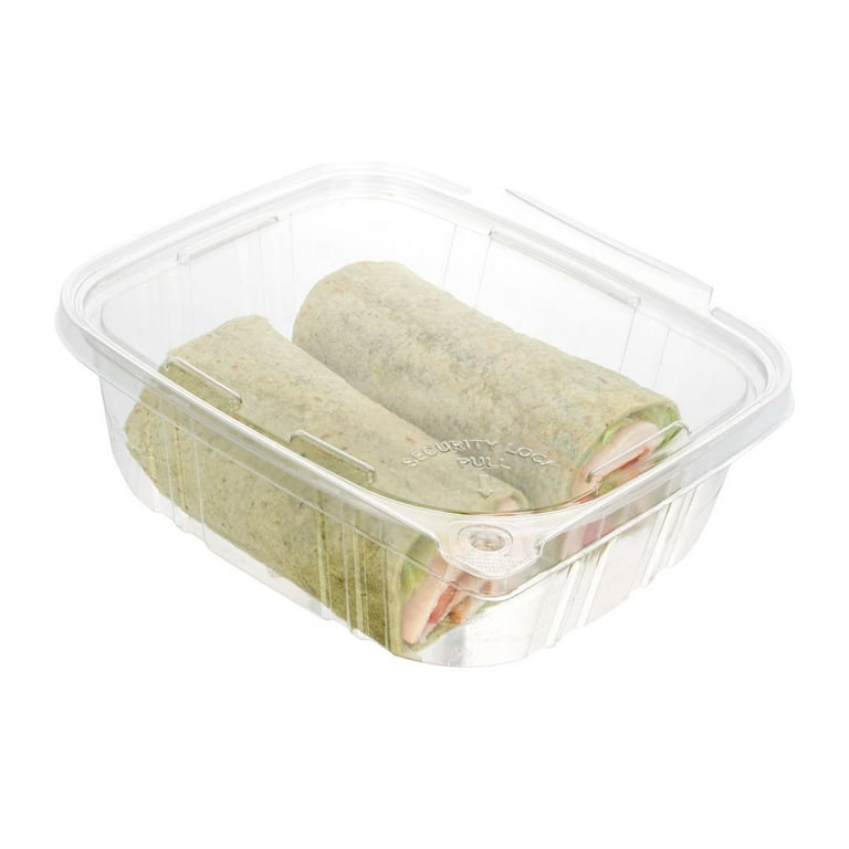 Tamper Tek 24 oz Rectangle Clear Plastic Container - with Lid,  Tamper-Evident, 2 Compartments - 7 1/4 x 5 1/2 x 2 1/4 - 100 count box