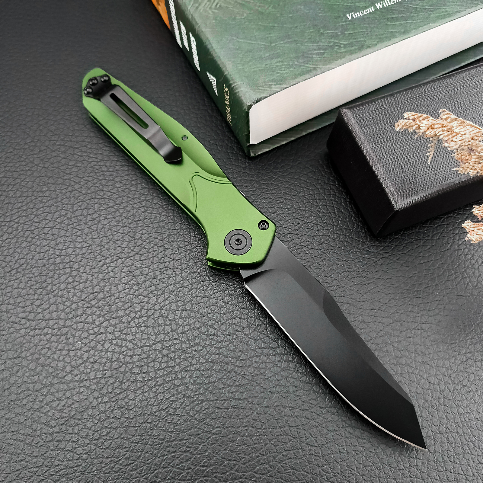 Folding Pocket Knife for Men and Women,3.15 Inch D2 Satin Blade, Green Aluminium Handle, Ideal for Utility EDC Knife