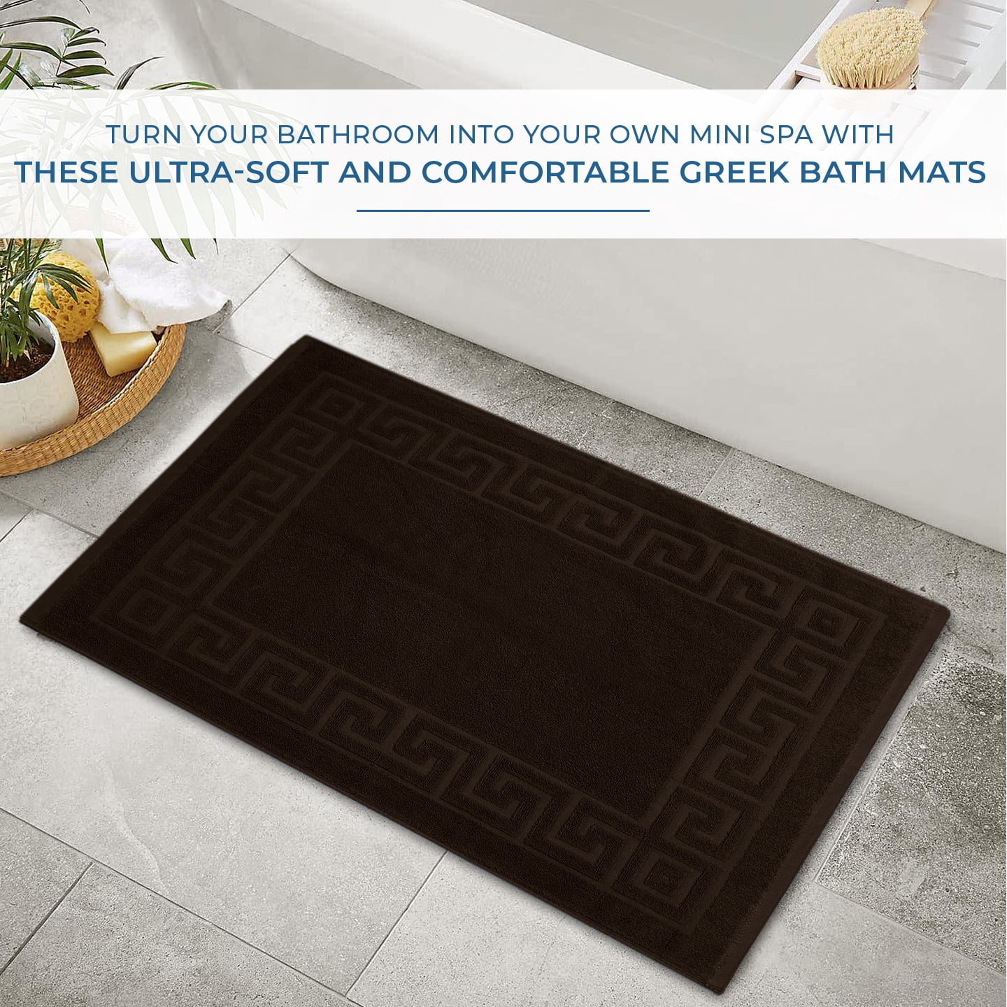 Dan River Brown Bath Mat Greek Set 2 piece 20x32 in Soft Quick Drying Cotton Bathroom Rugs