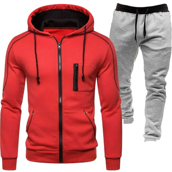 Sweatsuits For Men Set Big And Tall, Men's Tracksuits 2 Piece Outfit Outfits Hooded Athletic Tracksuit Jogging Suit (XL,Red)