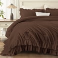 thumbnail image 5 of ANGENIA Queen Comforter Sets Brown, 3 Pieces Farmhouse Elegant Ruffle Bedding Sets, All Season Soft Lightweight Shabby Chic Bed Set(90"x90" Comforter & 2 Pillowcases), 5 of 7