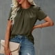 thumbnail image 3 of Camisa para Mujer Señoras Verano Color Puro Cuello Redondo Camisa De Manga Abullonada Suelta Informal Top Básico De Manga Corta, 3 of 6