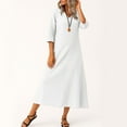 thumbnail image 5 of UoCefik Womens Linen Summer Dresses Fashion Flowy V Neck Maxi Long Dress Fall 3/4 Sleeve Dresses Loose Fit Casual Beach Vacation Sundress White S, 5 of 5