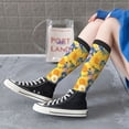 thumbnail image 6 of Knee High Socks for Women Men Athletic - Vintage White Yellow Sunflower Thigh-High Black Sole Comfort Breathable Long Socks for Casual Travel Running, 6 of 7
