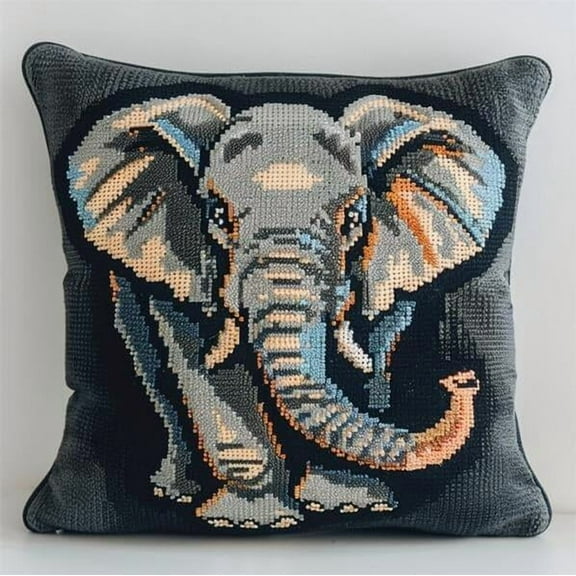 Latch Hook Cushion Kits Elephant Latch Hook Kits for Adults Needlework Pillow Cover  DIY Hooks Knitted Embroidered Carpet Pillow Embroidery Latch Hook Carpet Kit17x17 inches