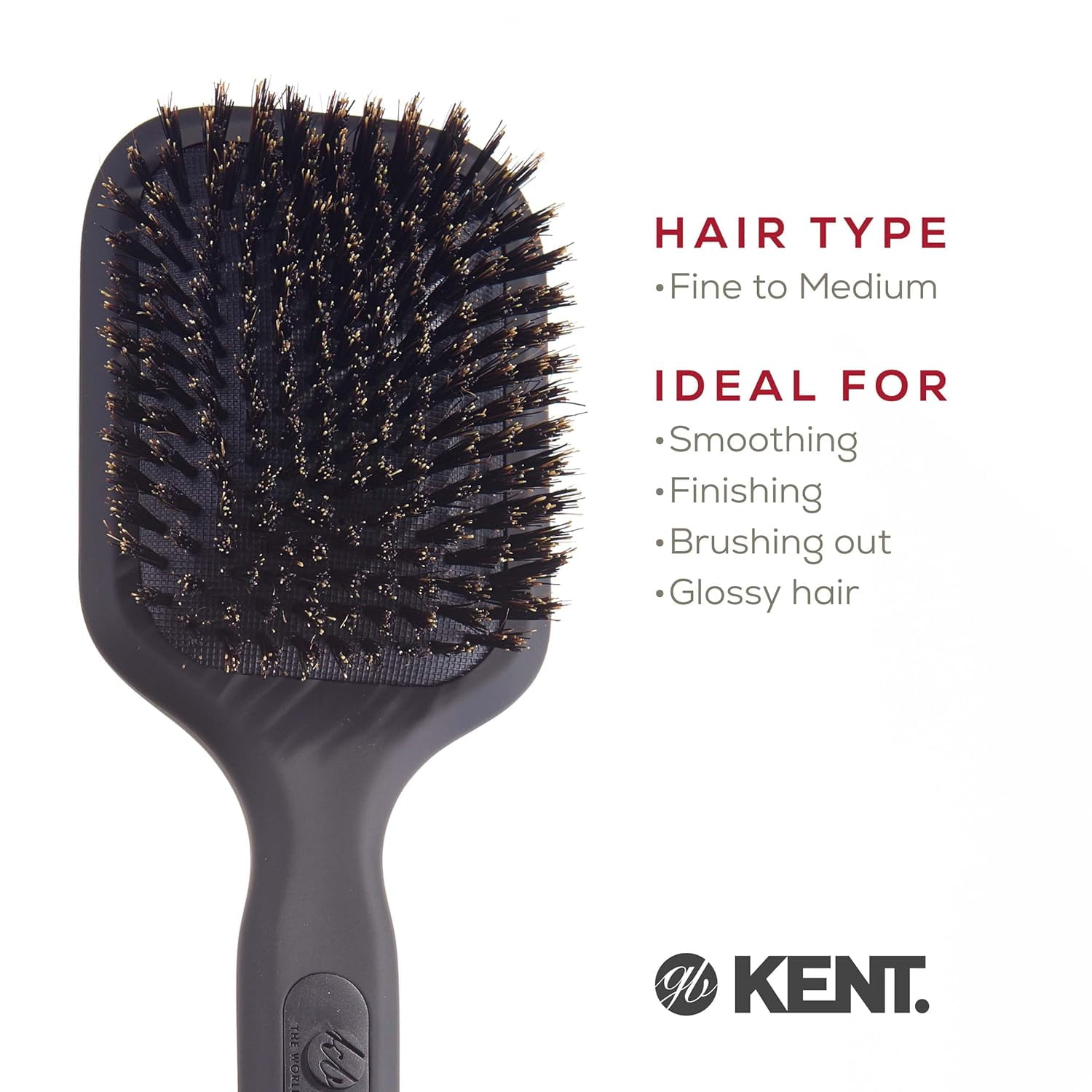Kent AH13G Airhedz Pro Pure Bristle Paddle Brush (Medium, Grey)