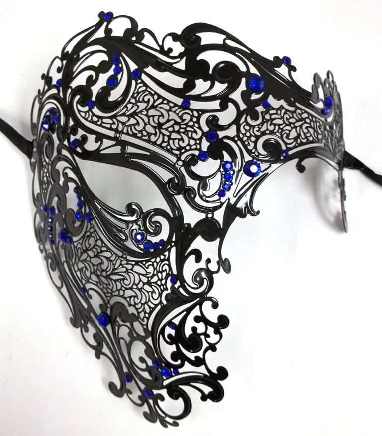 White Phantom Laser Cut Venetian Mask Masquerade Metal Men Skull Filigree 