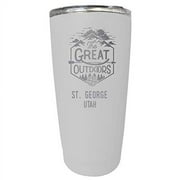 R and R Imports St. George Utah Etched 16 oz Stainless Steel Insulated Tumbler Outdoor Adventure Design White White.
