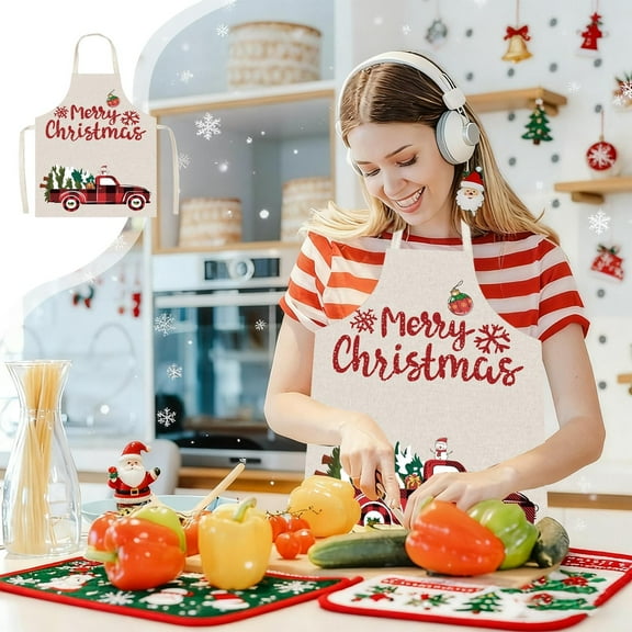 HomeKingdee Christmas Aprons Red Holiday Kitchen Cooking Apron Adults Buffalo Plaid Apron for Baking Gardening