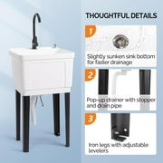 VINGLI Utility Sink Laundry Tub for Washing Room, Freestanding Utility Sink with Stainless Steel Faucet, (White, 19.7W x 18.9D x 33H)