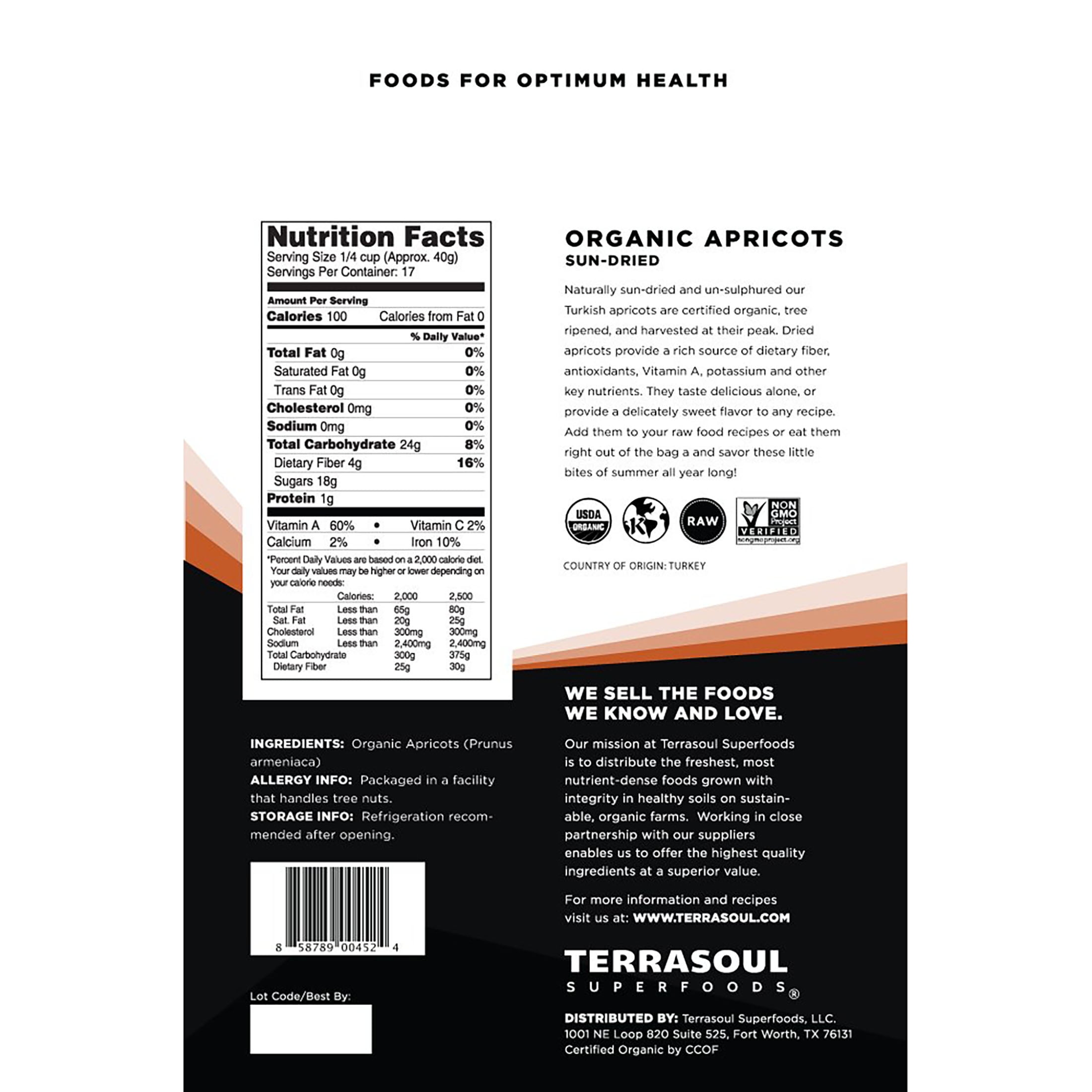 Terrasoul Superfoods Organic Apricots, 4 Lbs (2 lbs 2-Pack) - Sun-dried | Unsulphured | Fiber
