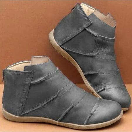 

MIASHUI Women s Winter Fashion Flat Vintage Pleated Round Toe Slip On Ankle Boots Women Sneakers Shoes Wedges Women Shoes Casual