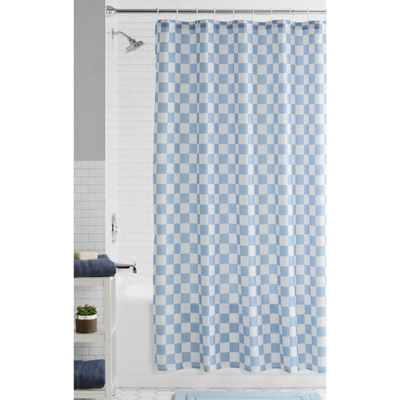 Mainstays Blue Check Printed Fabric Shower Curtain, 72" x 72"