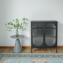 Short 2-Door 3 Shelf Steel Accent Cabinet with Fluted Glass-Black