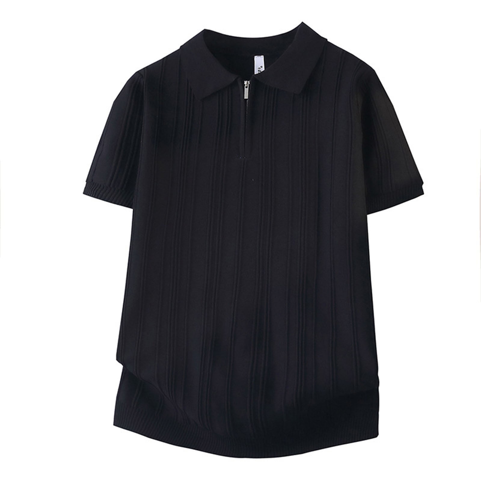JUUYY Mens Quarter Zip Shirts Short Sleeve Ribbed Knit Lightweight T-Shirts Textured Breathable Loose Summer Collared Golf Shirt Tops Black XXXL