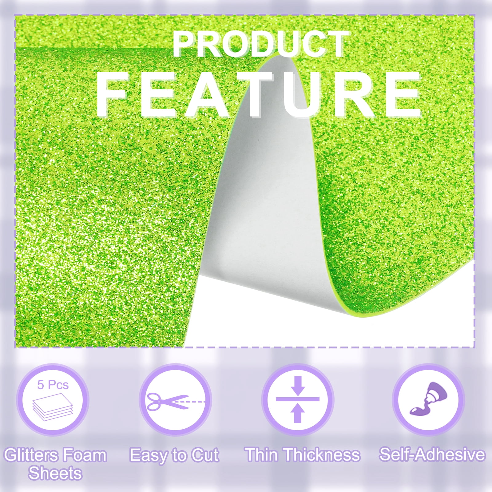 Unique Bargains Glitters Foam Sheets Self-Adhesive Sparkle EVA for Crafting Light Green