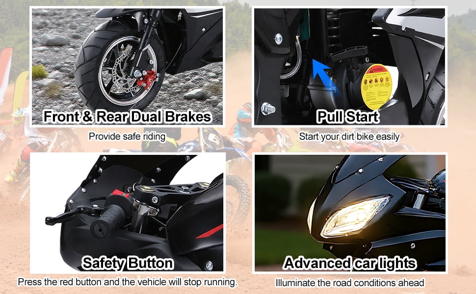 49cc Pocket Rocket Motorcycle - 4-Stroke Gas Powered Mini Bike with 8" Wheels, Front & Rear Disc Brakes, Dual Headlights, Adult Commuter Bike