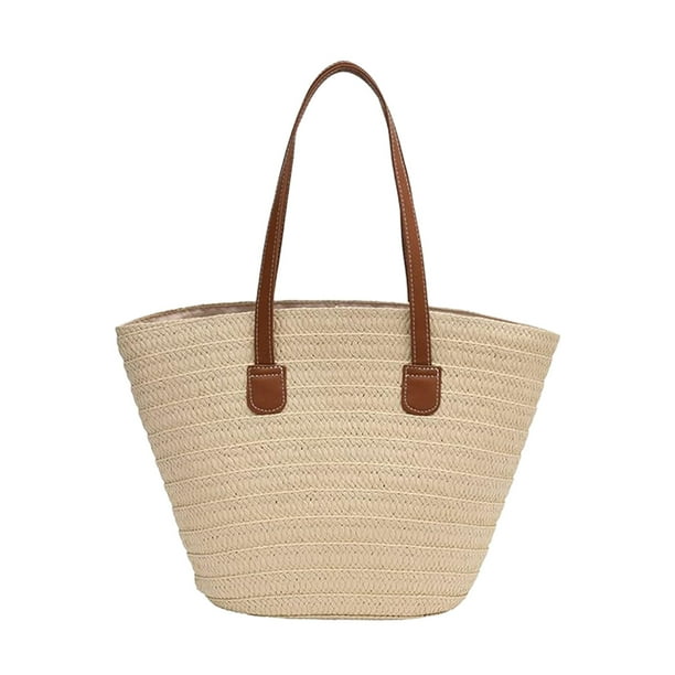 Bolso de paja tipo tote, bolso de hombro tejido para mujer, ideal para la playa y el verano. Bolso de mano grande para viajes y compras. Bolso tejido tipo H para la playa, la piscina y las