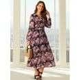 thumbnail image 2 of DARING DIVA Long Sleeve Floral V Neck Boho Chiffon Midi Dress S Black, 2 of 8