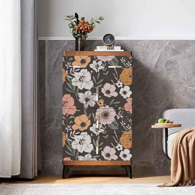 Boho Floral Peel And Stick Wallpaper – Removable Vinyl, 17.7 X 118 Inch, Vintage Pattern For Bedroom, Nursery, Cabinets