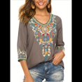thumbnail image 1 of Blusas Mexicanas para Mujer, Camisas Bordadas, Ropa Hippie, Túnicas de Fiesta, Blusas Bohemias Campesinas de Talla Grande. Gris 4XL, 1 of 6