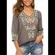thumbnail image 1 of Blusas Mexicanas para Mujer, Camisas Bordadas, Ropa Hippie, Túnicas de Fiesta, Blusas Bohemias Campesinas de Talla Grande. Gris XXL, 1 of 6