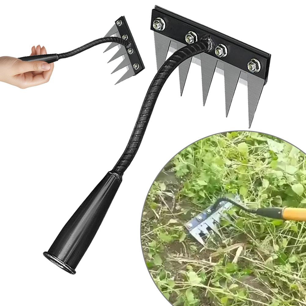 Carbon Steel Garden Weeding Rake, Detachable Manual Weed Puller Tool with Ergonomic Handle for Yard Lawn and Garden - Heavy Duty Dethatching Claw Remover